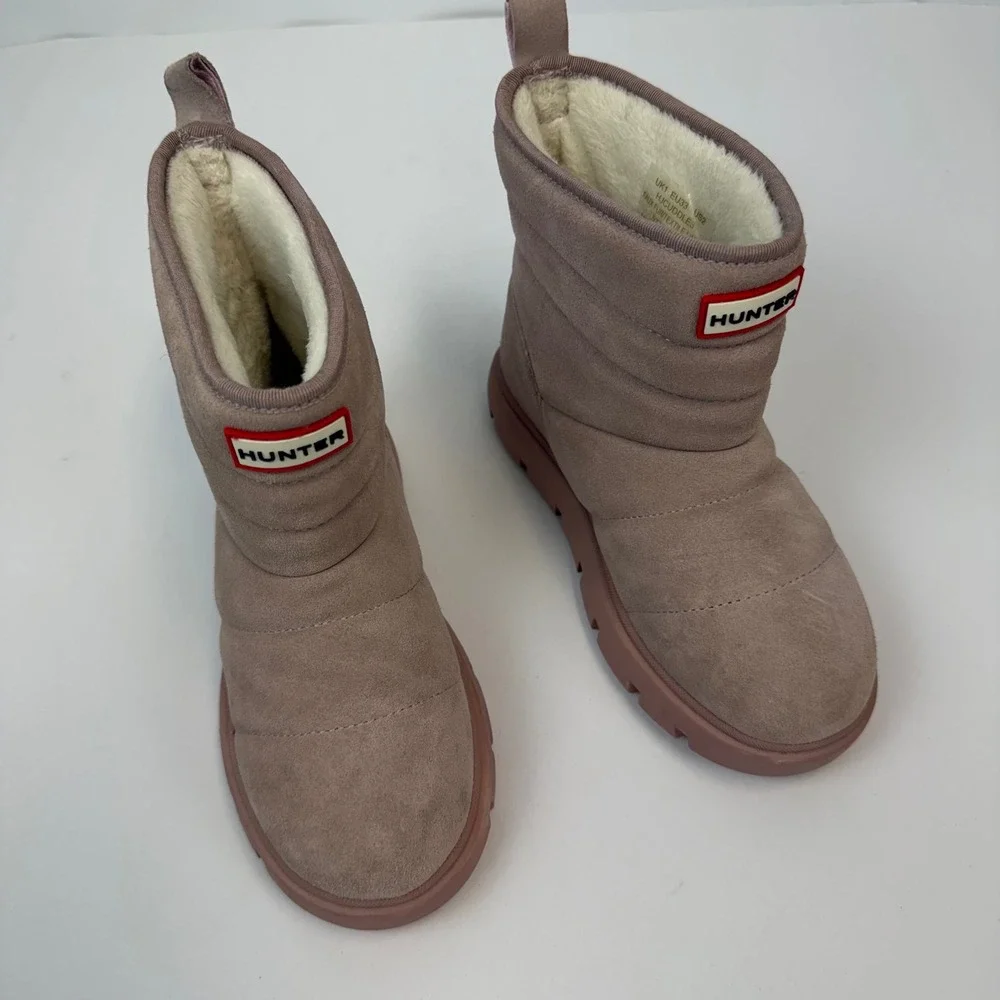 Hunter Kids Wanderer Insulated Suede Snow Boots Pink Faux Fur HJCUDDLE3 Size 2
